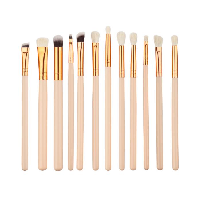 12Pcs Eyes Makeup Brushes Set Wood Handle Eyeshadow Eyebrow Eyeliner Blending Powder Smudge Brush