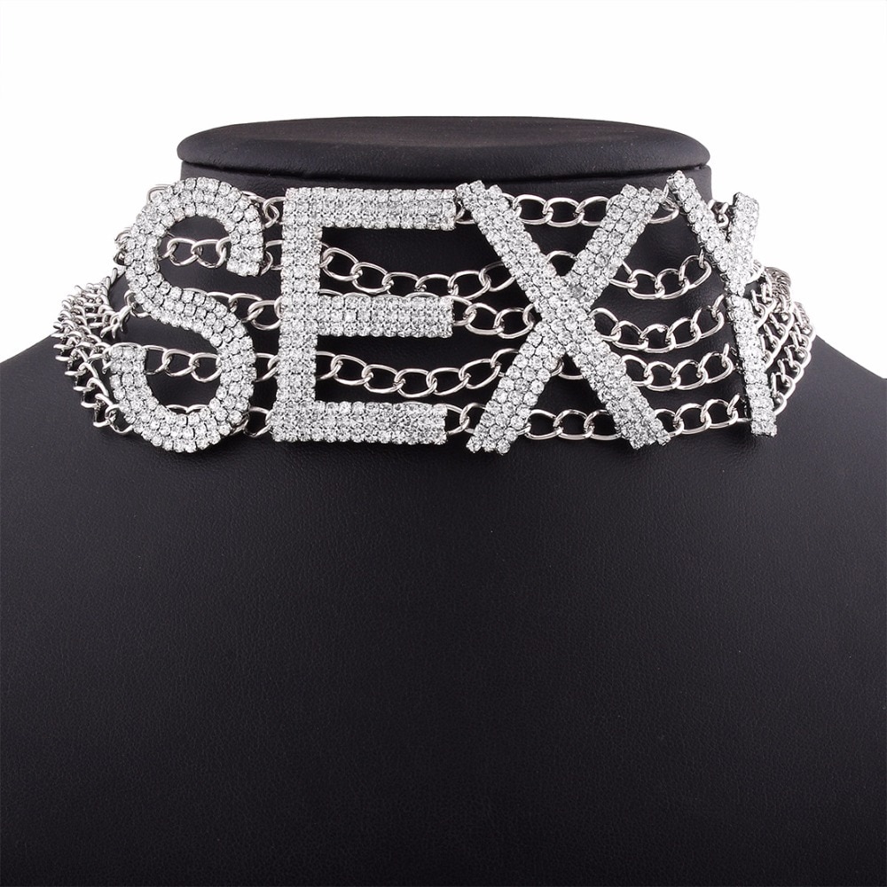 Rhinestone choker necklace luxury crystal choker sexy word chocker bling jewellery glam women's jewelry