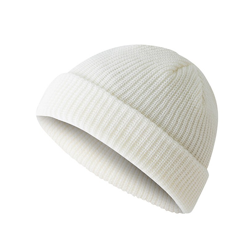 Beanie della Protezione Del Cappello del Roll up Warm Pescatore di Lavoro A Maglia di Colore Solido per le Donne Degli Uomini di Inverno HB88: WHITE