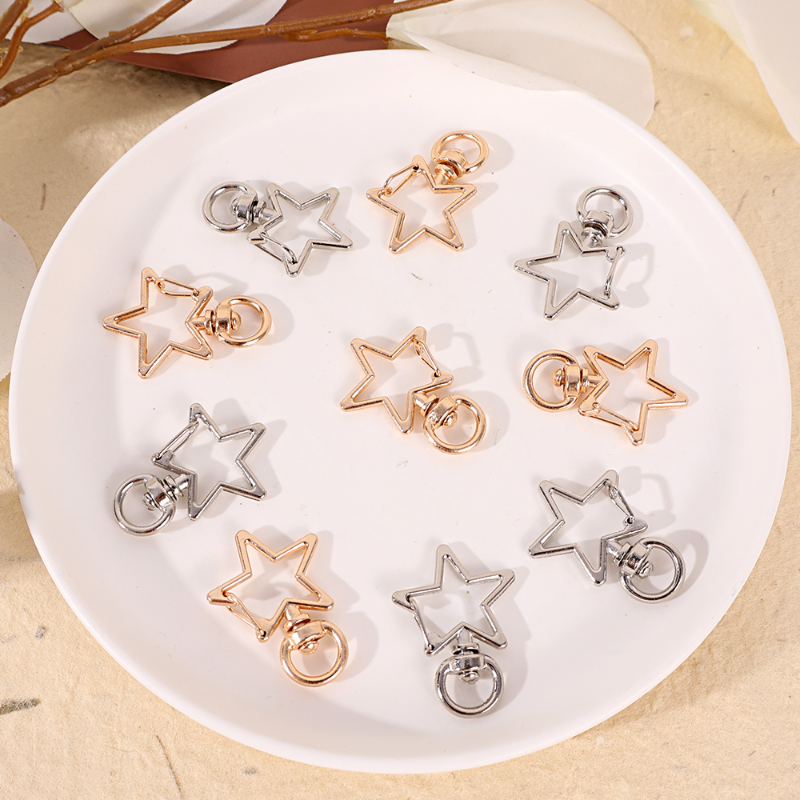 Llavero con forma de estrella, ganchos con cierre de langosta, Clips de gatillo, hebillas para hacer joyería DIY, llaveros de rotación dorados y plateados, accesorios