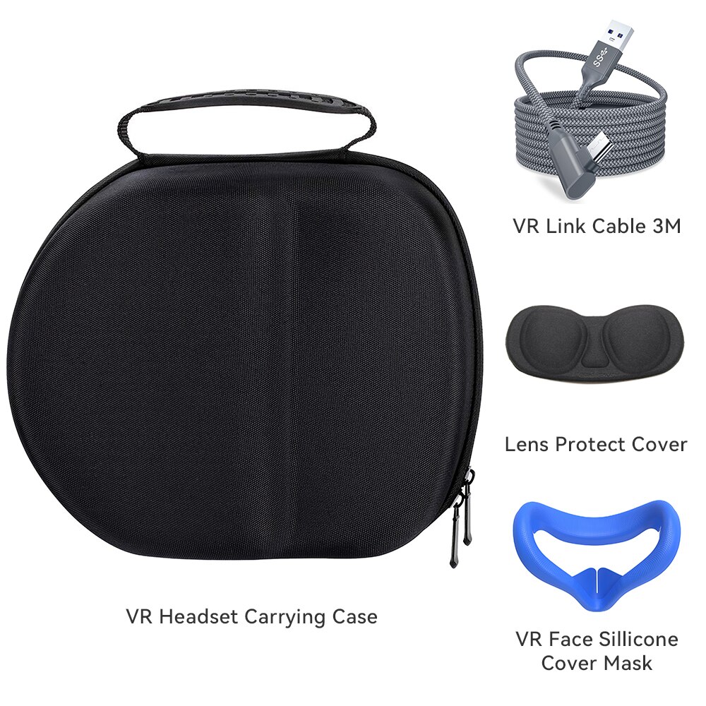 For Oculus Quest 2 Accessories Kits VR Glasses Face Pad Eye Cover Travel Storage Bag For Oculus Quest 2 Link Cable 3M USB 3.0: Black Bag Kits