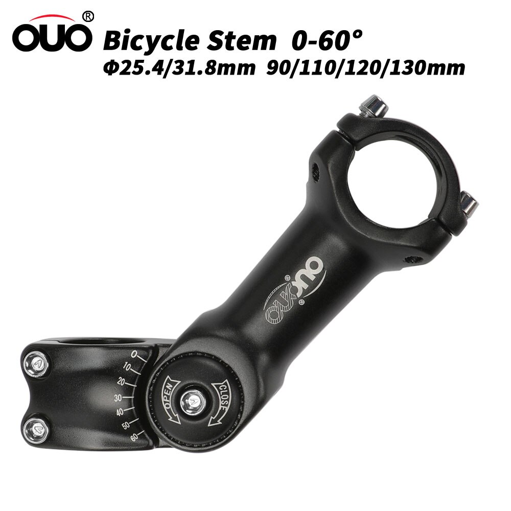 Ouo justerbar cykelstång 25.4/31.8mm cykel styrstam stigare 0-60 grader mtb mountainbike bar stigare cykeltillbehör