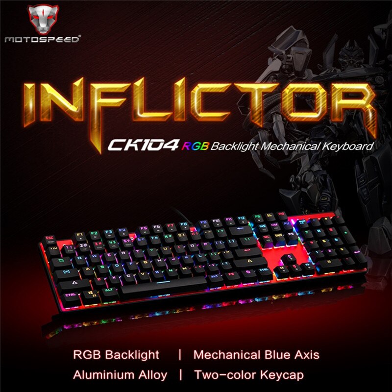 Motospeed-Teclado mecánico para videojuegos CK104, 104 teclas, interruptor azul, ruso, inglés, rojo, con cable de Metal, retroiluminado con LED, RGB, tableta de escritorio