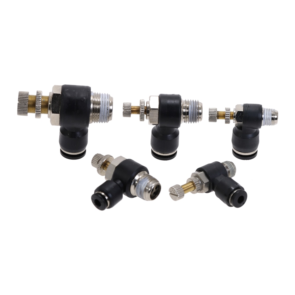 Throttle Valve L Type Quickly Inserted Pneumatic Joint Fittings SL4 6 8 10 12MM-(M5" 1/8" 1/4" 3/8" 1/2") Black