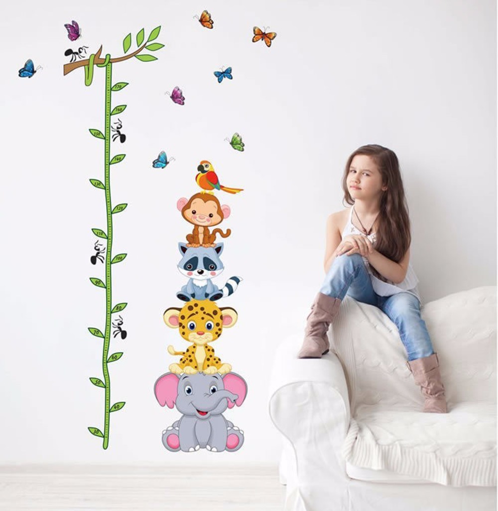 Cute Tiger Animals Stack Height Measure Wall Sticker Decal Kids Adhesive Vinyl wallpaper mural baby girl boy room nursery decor