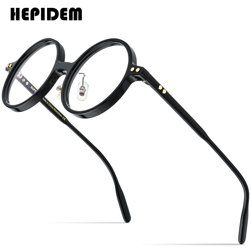 Hepidem acetat optisk brillestel herre retro vintage oversized rund nærsynethed receptpligtige briller briller briller 9158: Sort