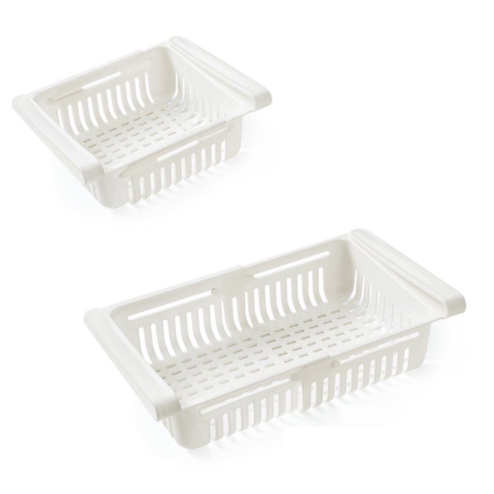 Adjustable Stretchable Refrigerator Organizer Drawer Basket Pull-out Drawers Fresh Spacer Layer Fridge Household Storage Rack: White