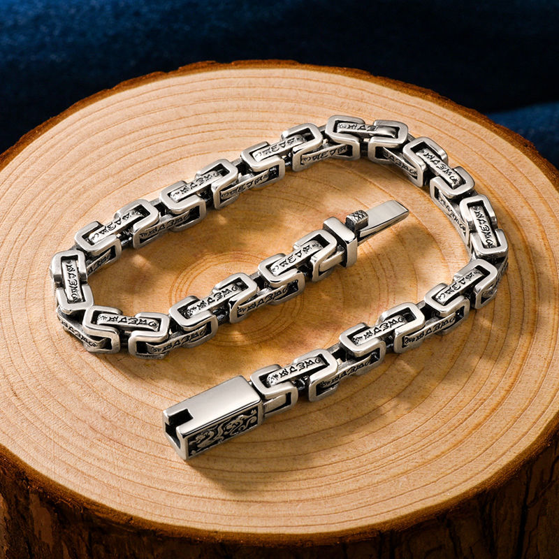 Il nuovo modello di drago Mantra a sei caratteri bracciali in argento uomo Trend Retro Hipster Hip-hop personalità braccialetto gioielli