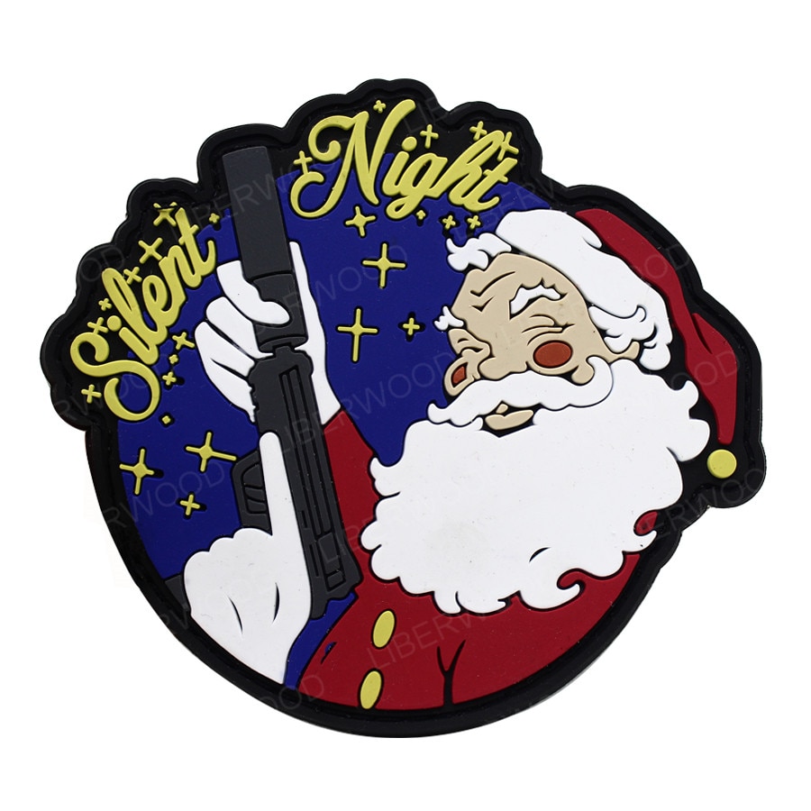 Liberwood Kerst Stille Nacht Patch Pvc Rubber Kerstman De Kerstman Kriss Kringle Met Gun Ice Jam Badge Patch
