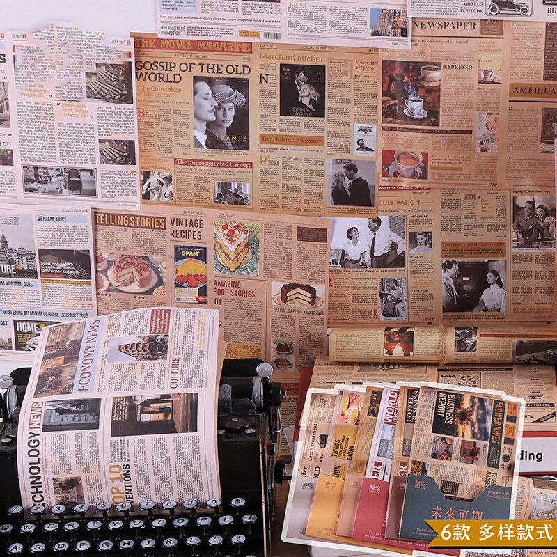 12Pcs Vintage Newspaper Lady Photo Craft Paper Stickers Retro Poster DIY Scrapbooking Material Stickers
