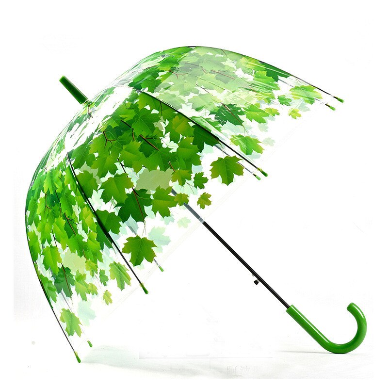 Woman Umbrella 4 Colors Parasol Cute Fresh PVC Transparent Mushroom Leaves Cage Arch Umbrella Child Long/Rain Umbrella: Green