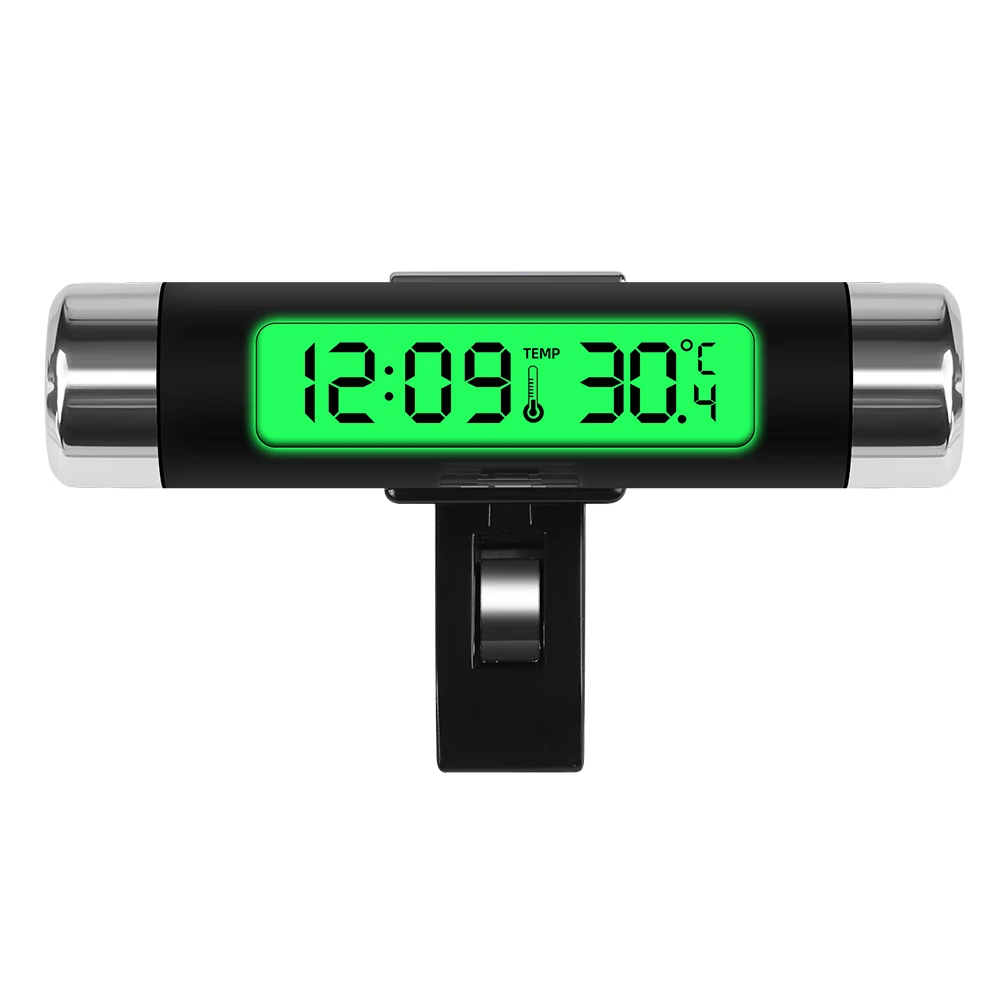 Auto luchtuitlaatthermometer Elektronische klok Tijd Led digitale displaythermometer met achterkant Lichtgevende autobenodigdheden Klok voor auto: Goud