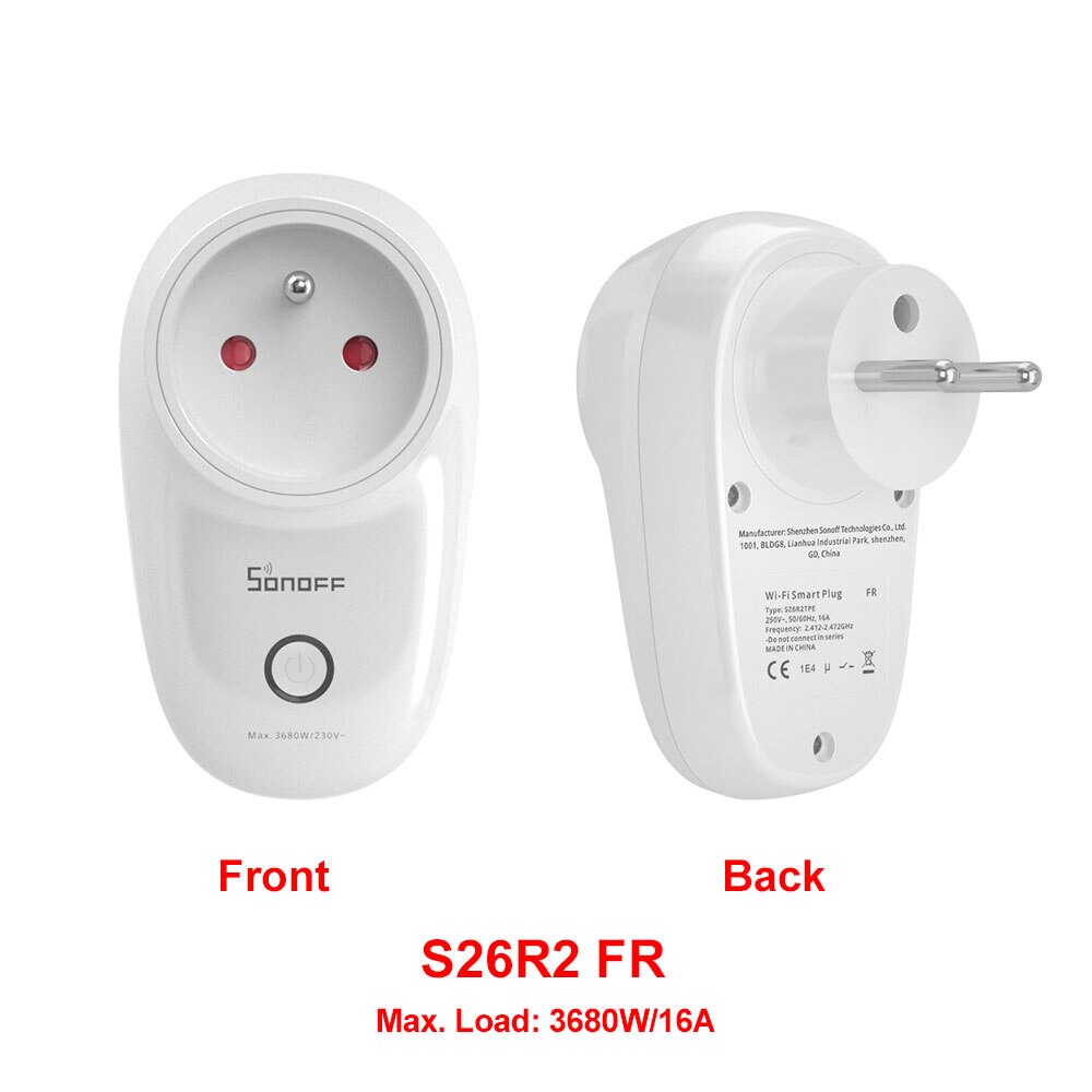 Sonoff S26 R2 Wi-Fi Smart Plug Wireless 16A Smart Socket Switch Voice Control Timing Remote Control via eWeLink Google Alexa: S26R2 FR