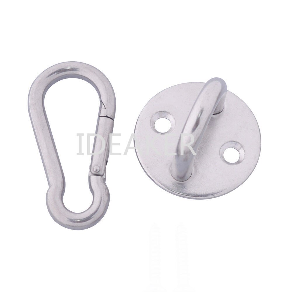 304 Stainless Steel M8 Round Pad Eye Plate U-shaped Hook Mount with Carabiner