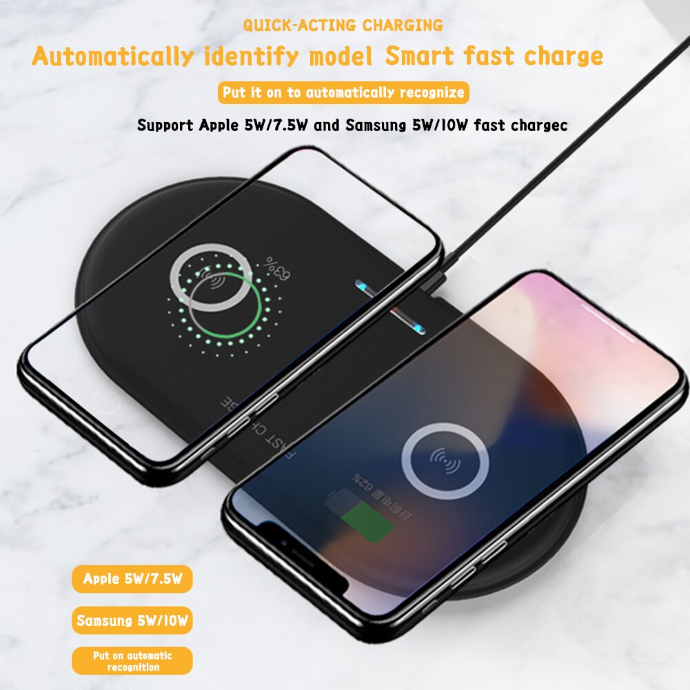 2 in 1 Dual Fast Charger 10W Wireless Quick Charger For iPhone Xiaomi Cell Phone Charger with Intelligent Temperature Control