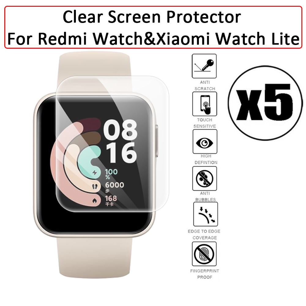 Protecteur d&#39;écran à couverture complète, 5 pièces, Film de protection Hydrogel transparent HD, accessoires pour Xiaomi Redmi Watch et Mi Smart Watch Lite