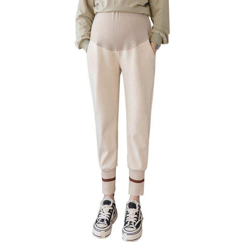 Autumn Winter Thick Woolen Maternity Trousers Elastic Waist Straight Pants For Pregnant Women Casual Clother Pregnancy Wear: Ivory / XXL