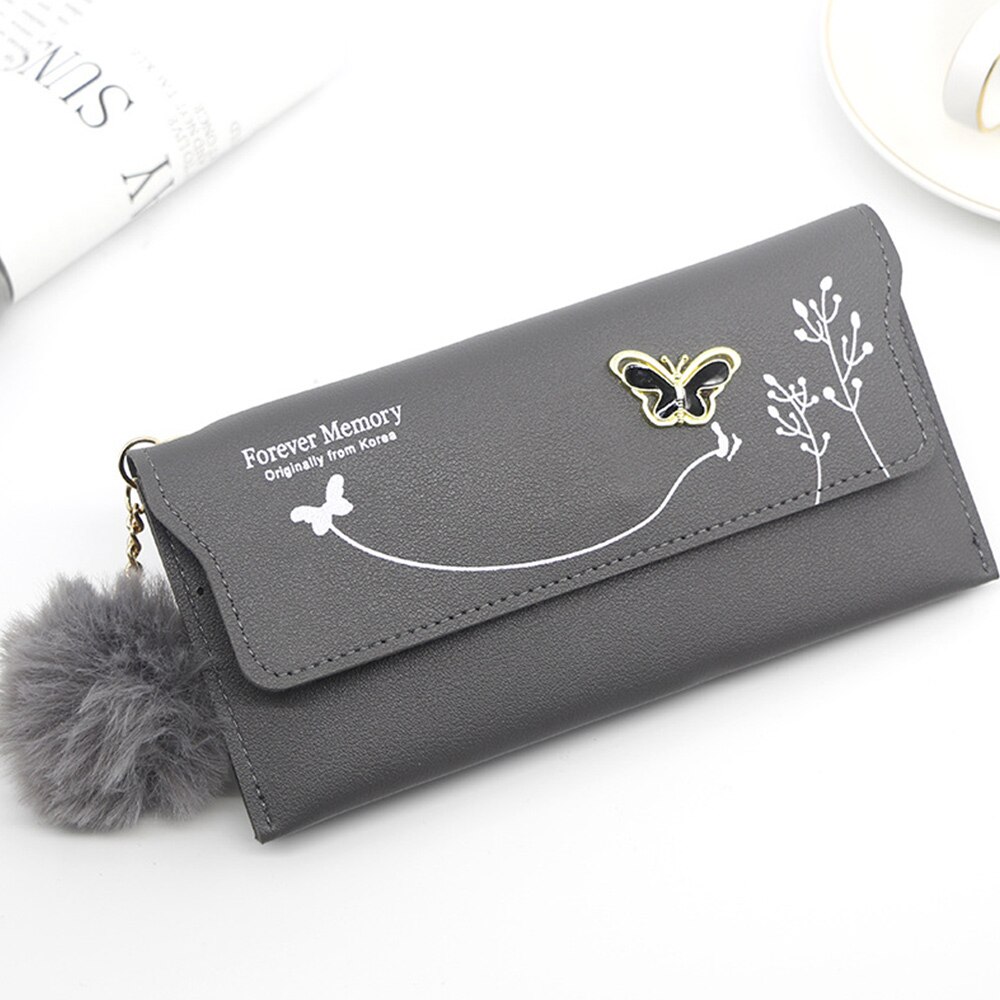 Korean Style Ladies Long Wallet Cute Wallet Women's Coin Purse Card Bag PU Wallet Clutch Student Tassel Cartoon: Type2 Gray