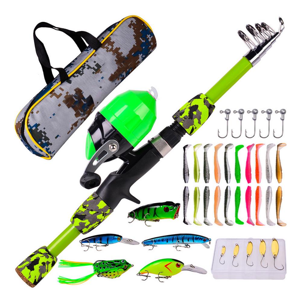 Children Sea Fishing Rod Set Beginner Fishing Gear Set With Reel And Bait Portable Fishing Rod Bag Combination Sea Fishing Ro: green