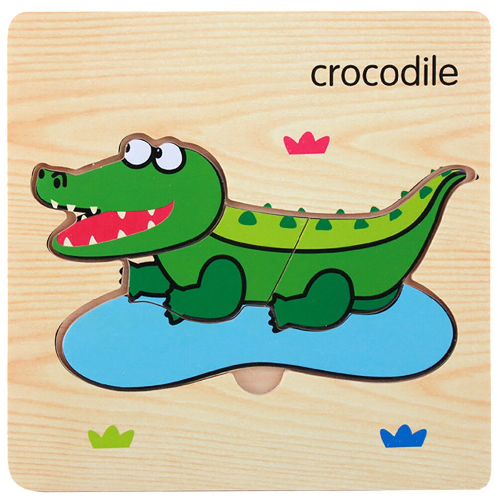 Wooden 3D Tiger Fish Marine Animal Jigsaw Puzzles Board Educational Kids Toy for babys: crocodile