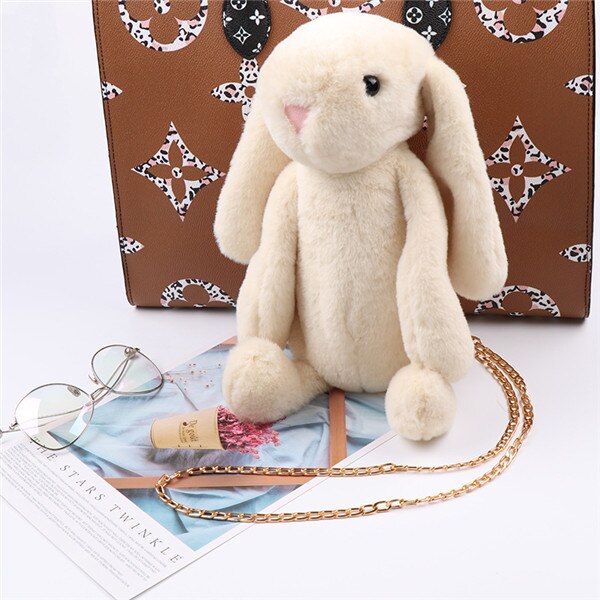 Pluizig Konijn Pluche Zak Meisje Cartoon Konijn Messenger Bag Schouder Konijn Tas: Beige