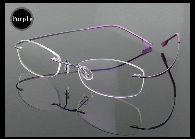9 Colors Lightest Optical glasses Memory Titanium Alloy Rimless Frame Myopia Prescription Glasses 1.56 1.61 Progressive Lenses: Purple