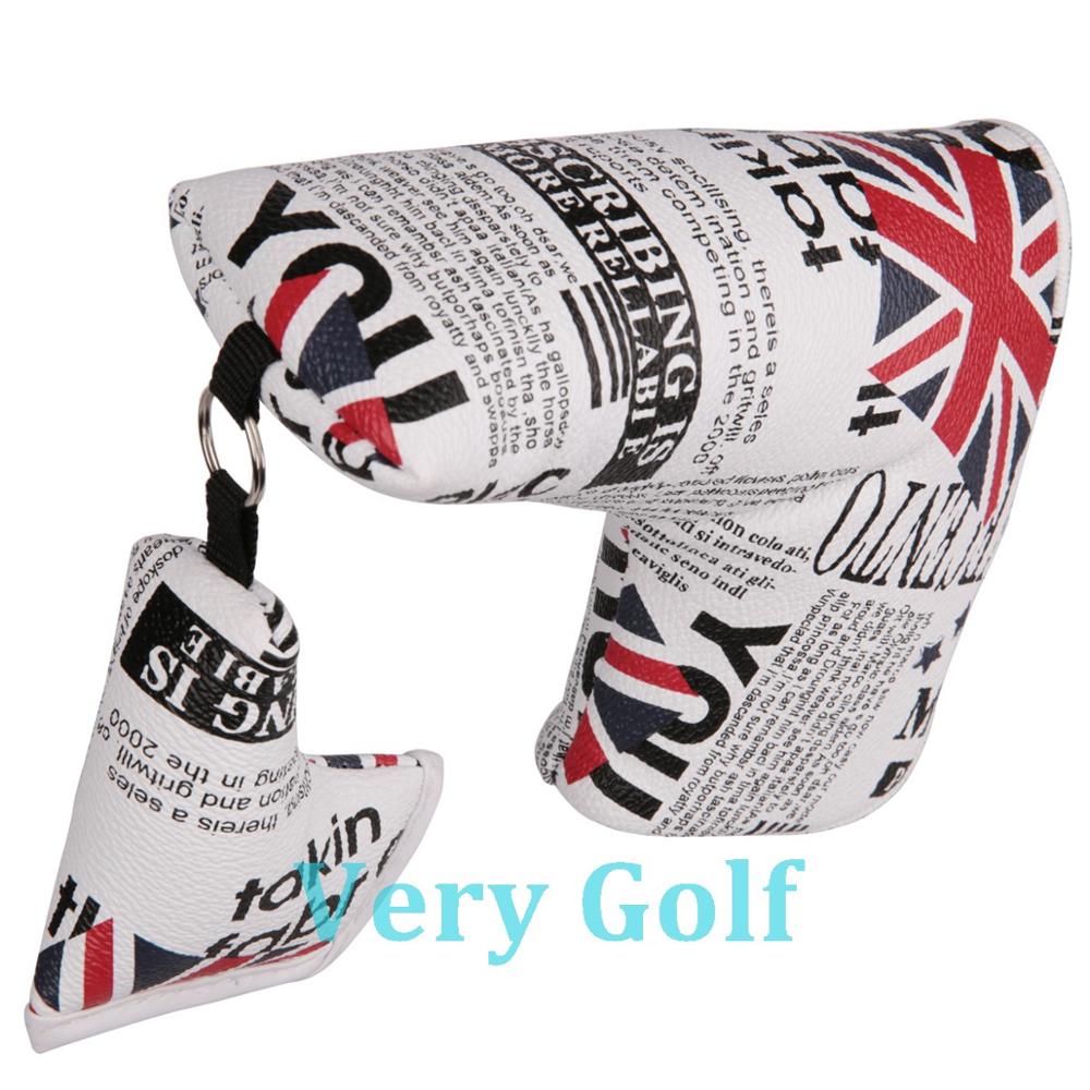 Uk Vlag Krant Print Putter Cover Pu Lederen Golf Blade Putter Head Cover Met Magnetische Sluiting