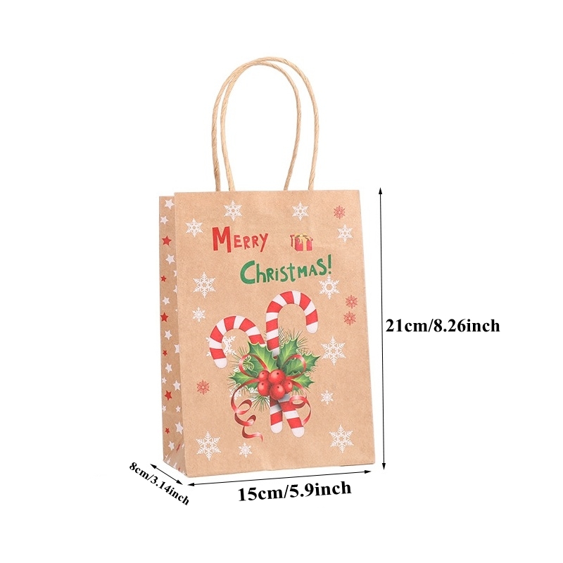 8-32pcs Kraft Paper Bags with Handles Christmas And Year Printed Patterns for Packaging Presents