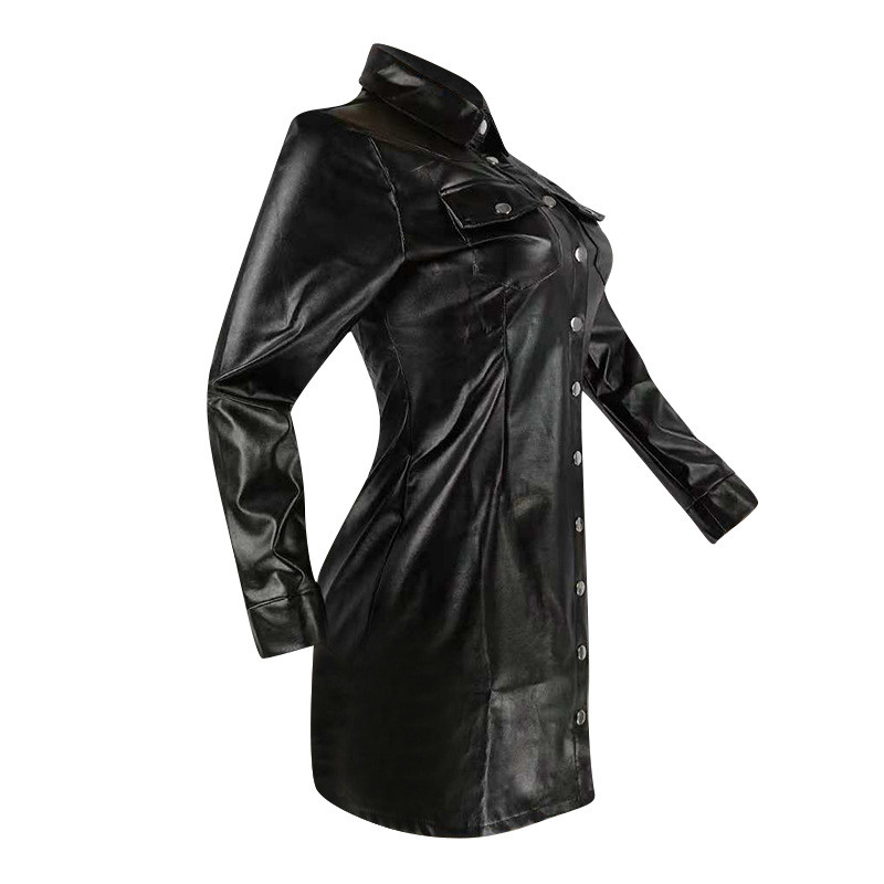 Faux Leather Jacket Women Black Plus Size Slim Light Thin Spring Autumn Single-breasted Long Sleeve Leather Coat CX975