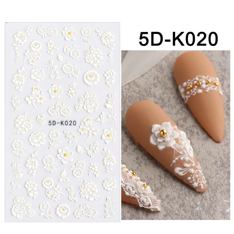 Pegatinas autoadhesivas para decoración de uñas, calcomanías deslizantes con degradado de rosas blancas, tema de verano, láminas de transferencia, envolturas de decoración, 5D-K052: 5D-K020