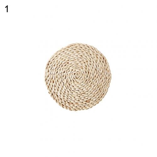 Mantel Individual redondo ovalado de tejido de mimbre para mesa de comedor, alfombrilla aislante del calor para tazas, té, café, Decoración de cocina: Round 11cm