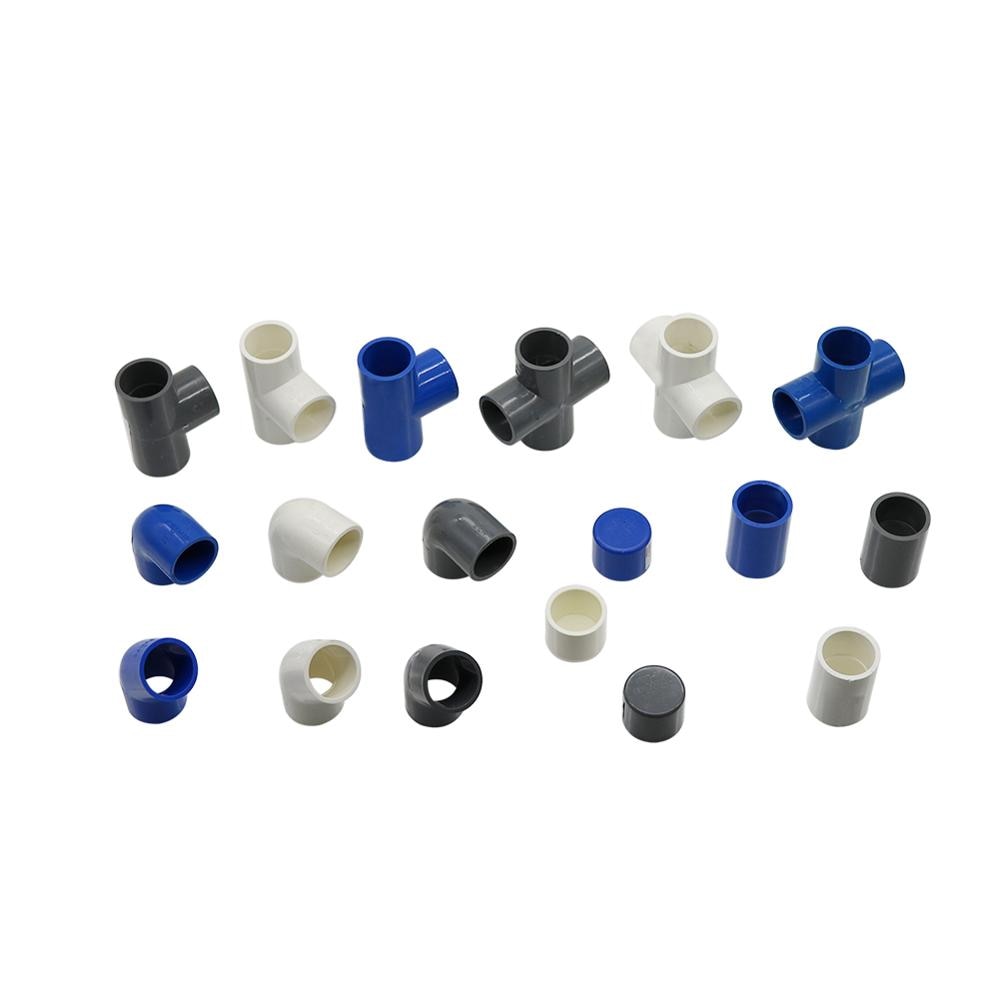 ID 25mm PVC Pipe Connectors Straight Elbow Solid Equal Tee Four-way Connectors End Caps Plastic Joint Irrigation Adapter 1 Pc