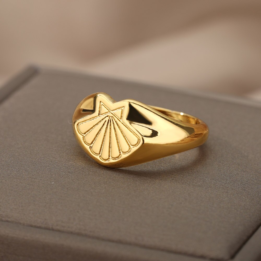 Klassische muschelringe für damen, Jahrgang-edelstahl-goldring Ich bin boho-stil, ehering-schmuck für paare