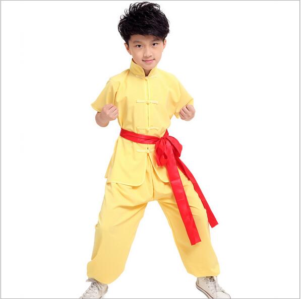 Kinderen kid blauw geel Taekwondo Dobok Wushu Kostuum Kimono Judo kleding Chinese Kung Fu Pak Tai Chi Martial Art Uniform