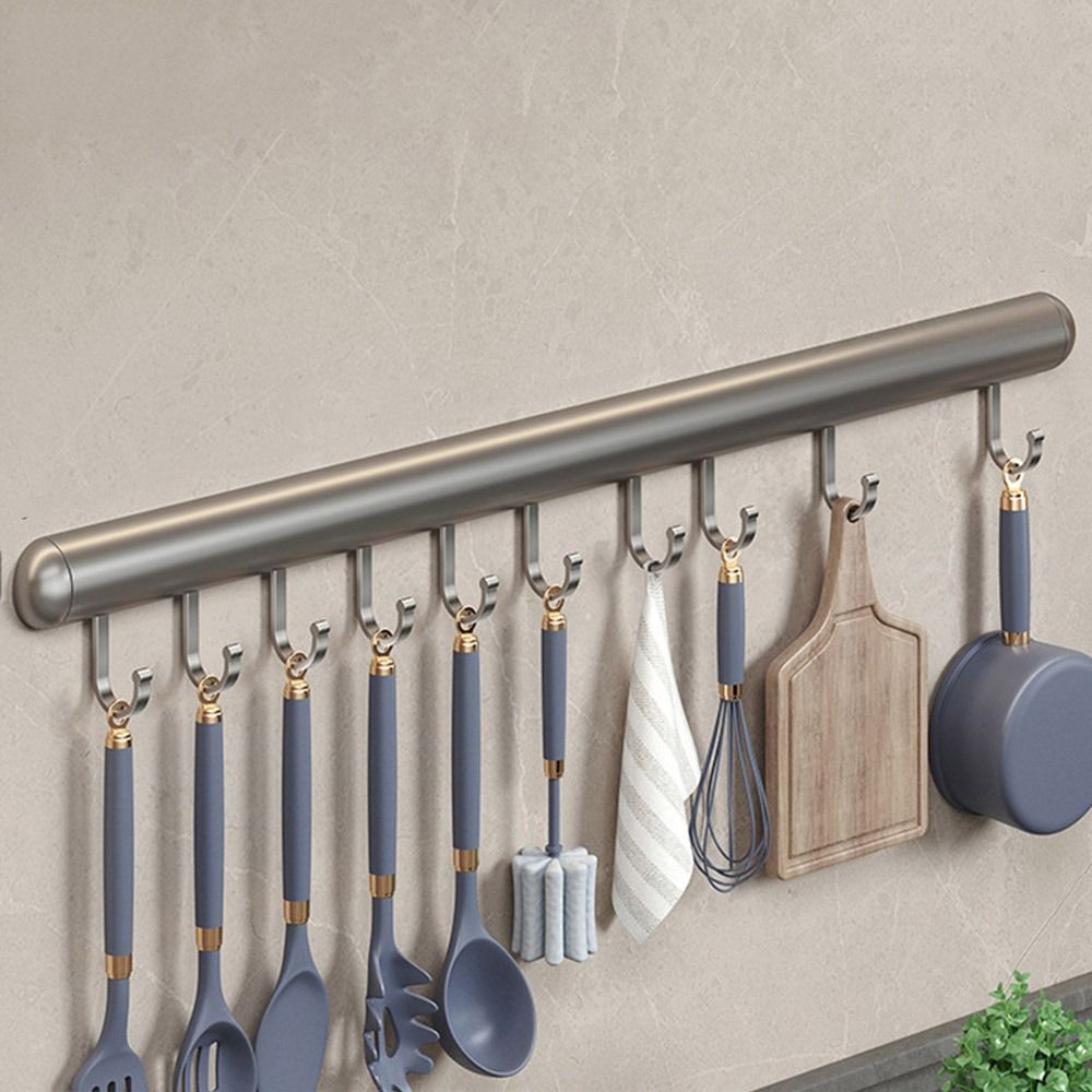 20-50cm kjøkkenkroker, veggmontert aluminiumshylle, skjeoppbevaringskrok, svart/grå, med bevegelig krok, skaphylle: Mørk kaki