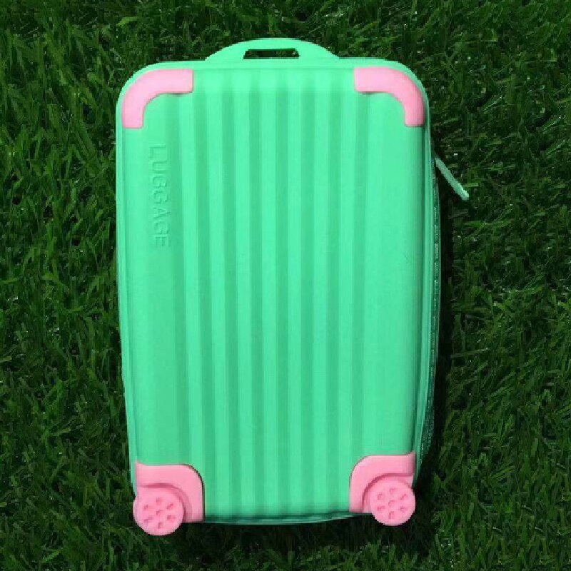 Silicone Coin Purse Suitcase Card Bag Waterproof Small Soft Zipper Storage Bag Girls Cute Funny Coin Purse Wallet Candy Color: mint green