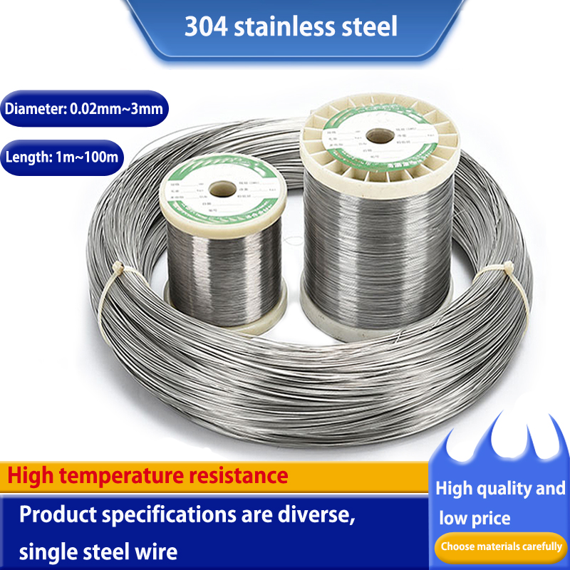 Cable de acero inoxidable 304 de 0,02-3,0mm de diámetro, longitud 1m/5m/10m/50m/100m, alambre de acero inoxidable 304 individual brillante