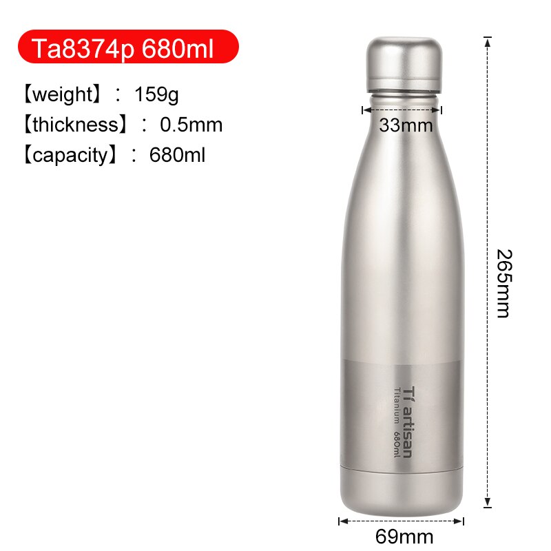 Senaste titan vattenflaska läckagetät sport titan koks flaska polerad cola flaska utomhus camping dryck flaska 550-680 ml: 680ml polerade