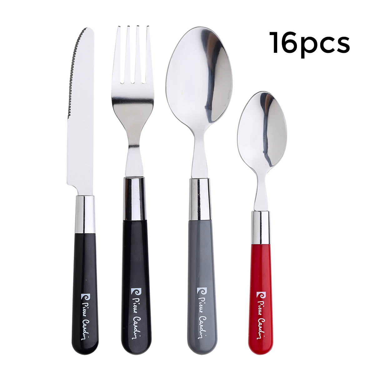 Set 16 pcs cuberteria Eclat de Pierre Cardin, acero inoxidable, colores, , moderna, resistente, duradera, fácil de limpiar y ergonómica, uso diario, cuberteria, cubiertos, cubiertos de acero inoxidable