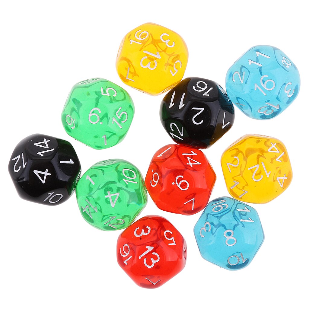 Parti 10 stk terninger til at spille 16 ansigter  d16 terninger klar akryl til d  \u0026 d trpg brætspil