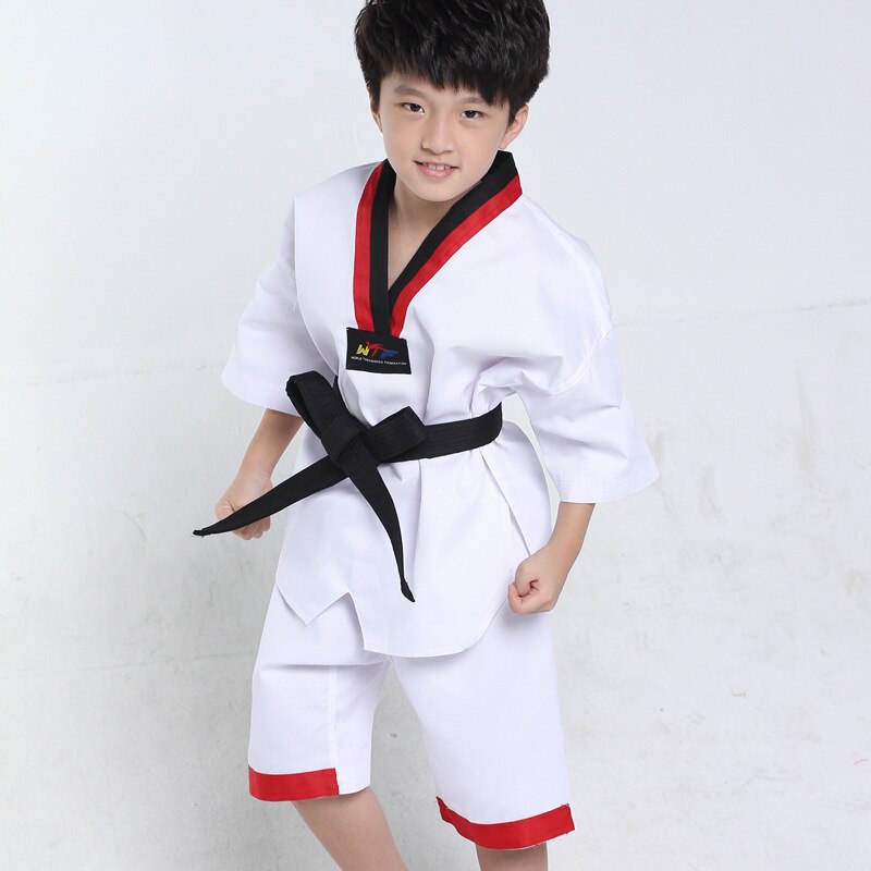 Kind volwassen korte taekwondo dobok karate uniformen sanda kleding sets comfortabele uniformen: Zwart / Xxxl