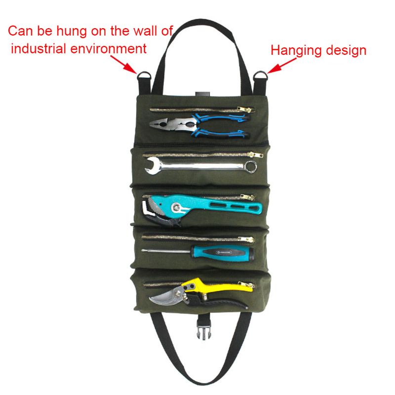 Værktøj rulletaske skruenøgle rullepose hængende værktøj lynlås bærer lærred værktøjstaske