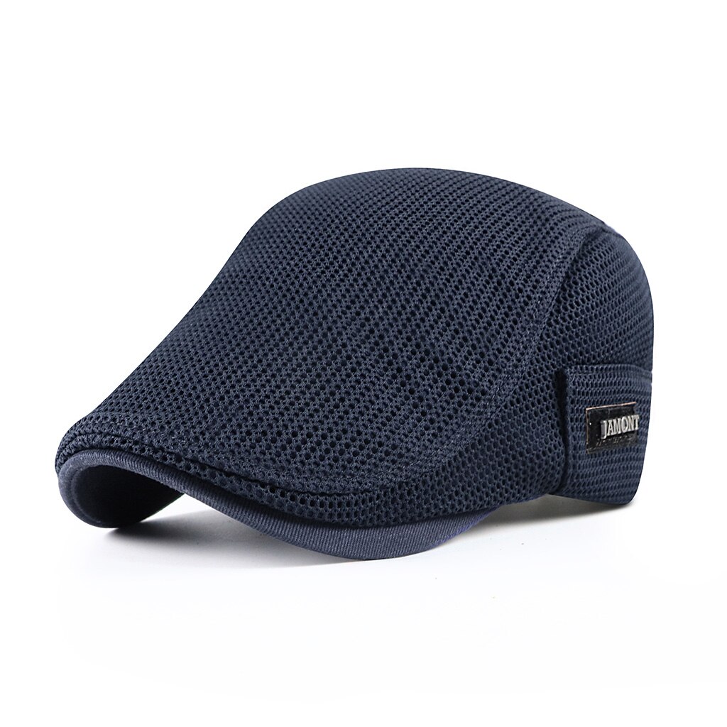 Summer Mens Hats Breathable Mesh Newsboy Caps Outdoor Gorro Hombre Boina Golf Hat Solid Flat Cap For Women: navy blue