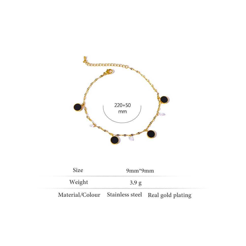 Yhpup Exquisite Ronde Emaille Gold Enkelband Waterdicht Roestvrij Staal Vrouwen Ketting Sandalen Barefoot Zirkoon Enkelbandje Zomer Sieraden