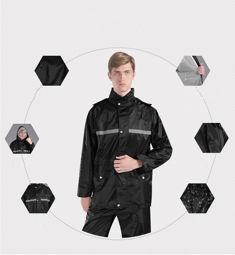 black raincoat split suit reflective stripe rain pants adult rain coat bicycle electric motorcycle waterproof rainwear DW208