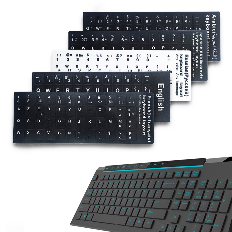 Autocollants pour clavier espagne/anglais/russe/français/arabe autocollant pour clavier PVC 10 à 17 pouces autocollant pour ordinateur portable