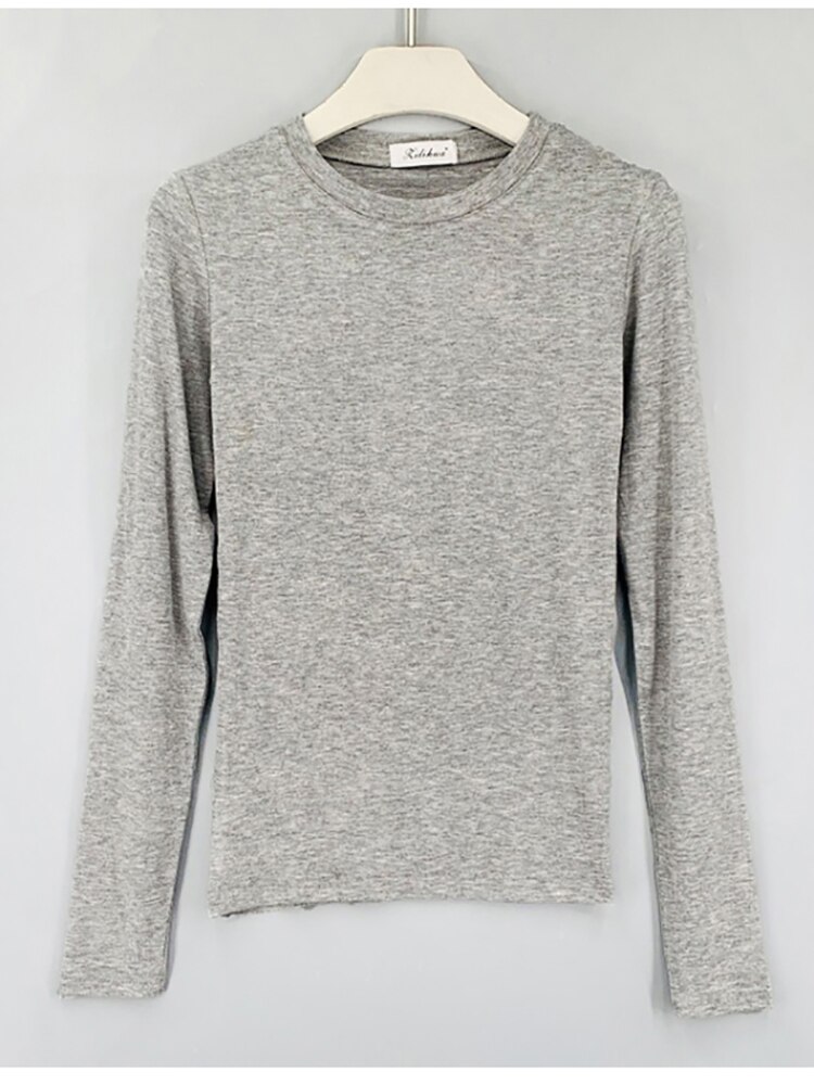 T-shirt koreansk stil smala t-shirts 2022 sexiga t-shirts bomull långärmade sommartröjor t-shirt femme khaki blå vit svart: Grå