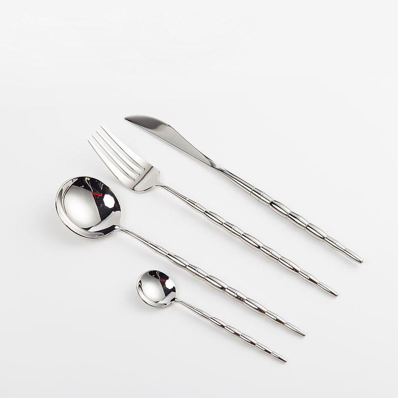 Europæisk bambus bestik kniv gaffel og ske sæt 304 rustfrit stål bøf kniv og gaffel husholdning tallerken kaffeske: Flis