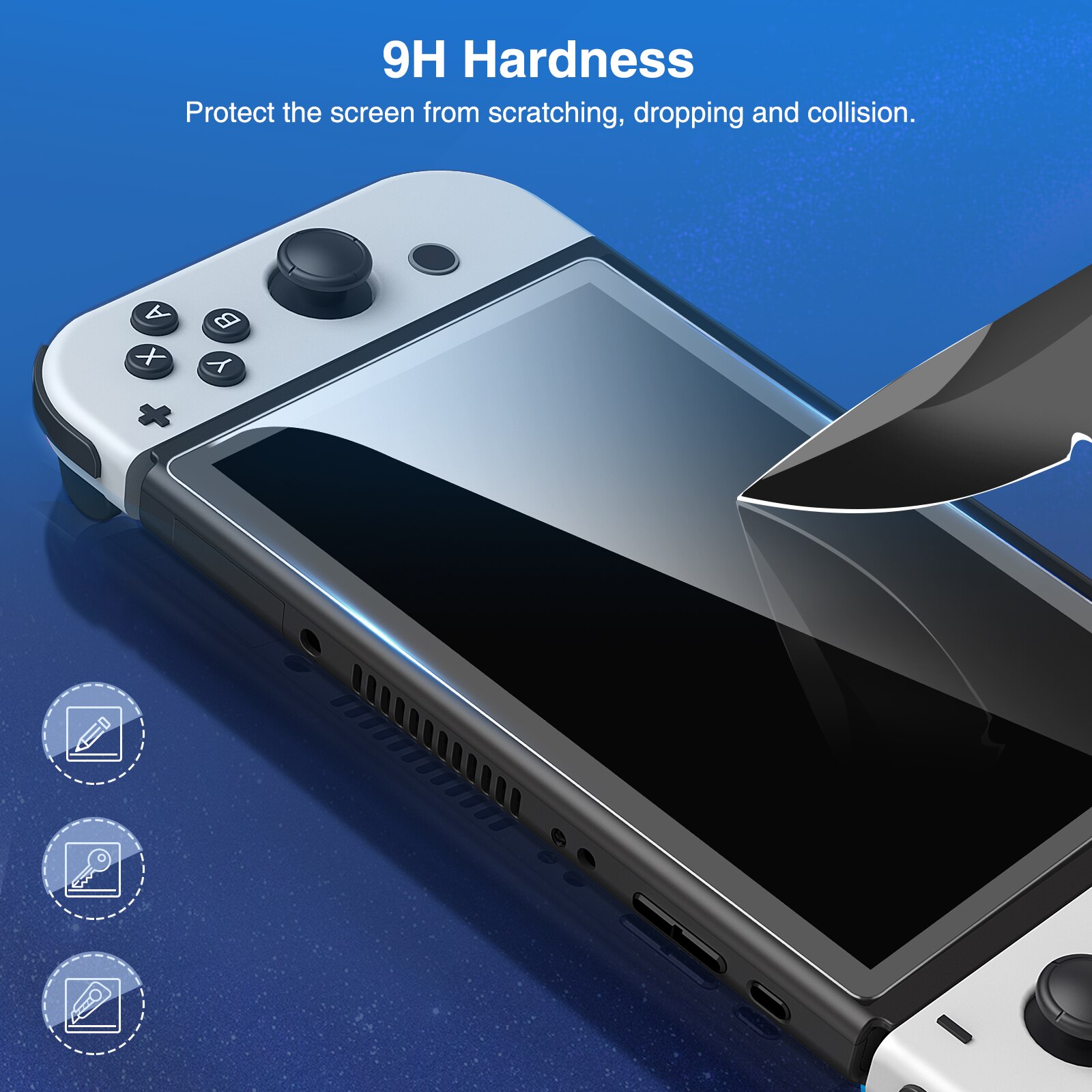 3pc 9h tempered glass screen protector for nintendo switch oled ns, glass accessory film