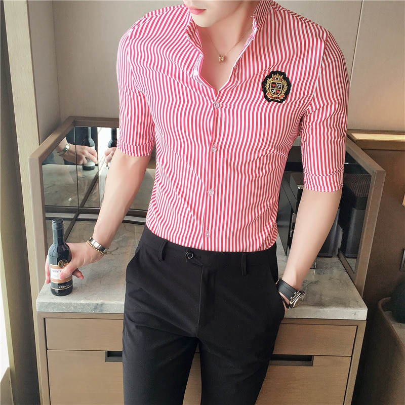 Stribe skjorte herre halværmet slim fit sommerskjorter herre skjorter camisetas masculina camicia uomo retro skjorte